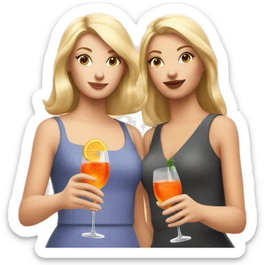 two white female girl, who is drink. in her hand is an aperol spritz sticker
