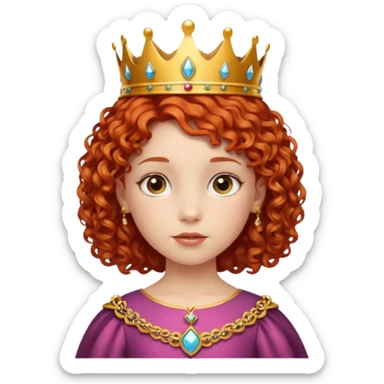 girl kid, Princess with short curly red hair, small crown sticker
