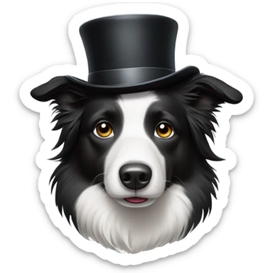 Border collie with a top hat sticker