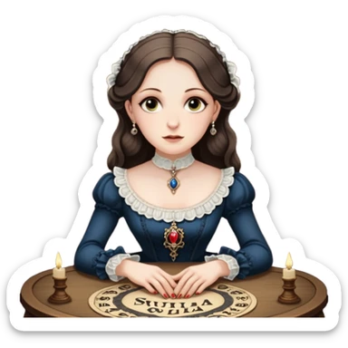 Sarah winchester, the Winchester fortune heiress, sitting att a ouija board sticker