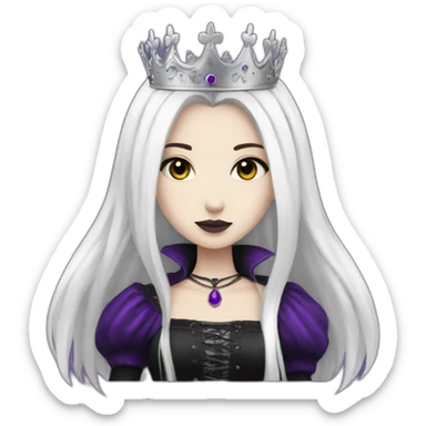 Queen white gothic girl long dark black and purple hair sticker