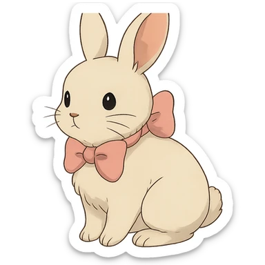 ghibli style cutesy white bunny rabbit with a pink bow sticker