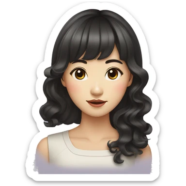 asian lady with korean bangs and long curls sticker