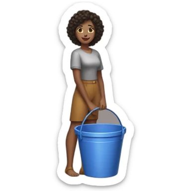 A woman standing with one of her legs in a bucket sticker