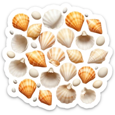 shells on sandy beach, top-down view, apple emoji style, alternate version sticker