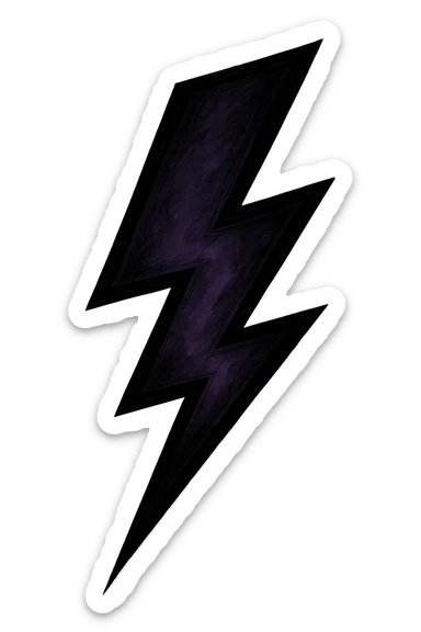emo-style lightning bolt, black and purple, moody, no background sticker