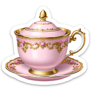  Vintage ornate rococo pale pink tea cup sticker