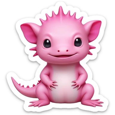 cinematic-[axolotl]-realistic-full-body-sitting-emoji,-head-tilted-dramatically,-pink skin,-simplified-yet-realistic-focused-features,-highly-detailed,-glowing-with-an-almost-sarcastic-glow sticker