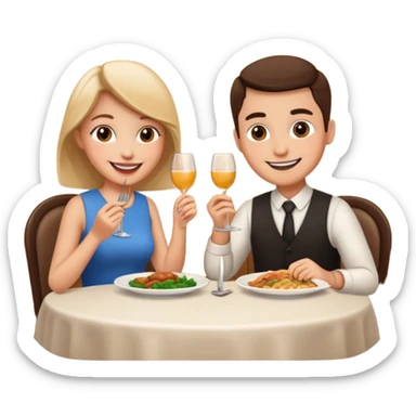  couple sitting and having dinner in a restaurant sticker