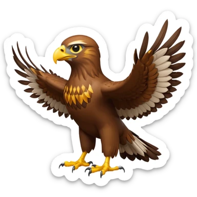 Apple-style 3D emoji of a hawk, standing proud, brown feathers with lighter chest, sharp yellow beak and strong talons, realistic but simplified design, no background sticker