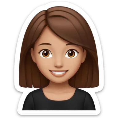 Make a girl, she have brown hair and eyes, smiling and she is in a black dress sticker