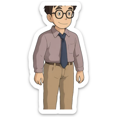 ghibli style nerdy guy with glasses sticker