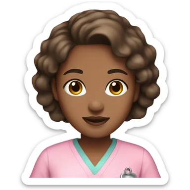 Girl with brown hair, brown eyes & brown skin in pink scrubs  sticker