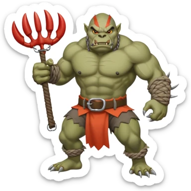 orc male Belt of defeated "Pesky Sand Crab" claws, flexing with a net full of loot. sticker