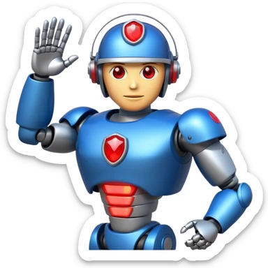 shiny muscular robot with a red police light head, 3/4 perspective, emoji style sticker