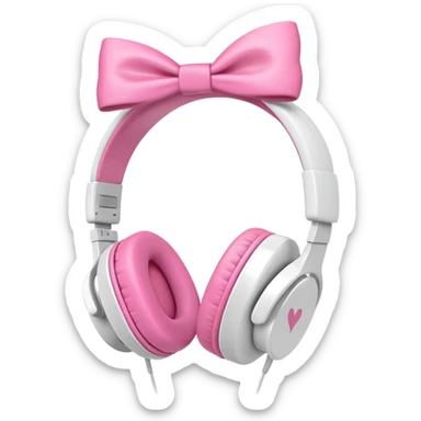 White headphones with pink bow sticker