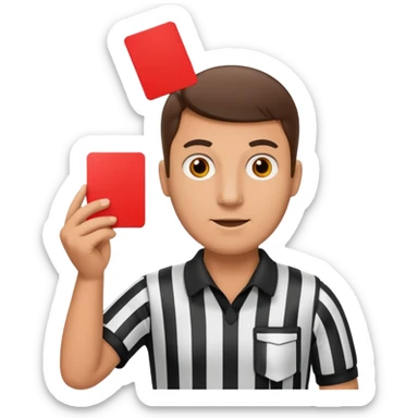 A referee holding a red card sticker