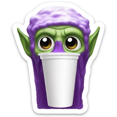 freaky alien drinking purple juice in white styrofoam cup sticker