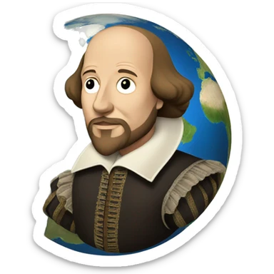 William Shakespeare holds the earth in his hands sticker
