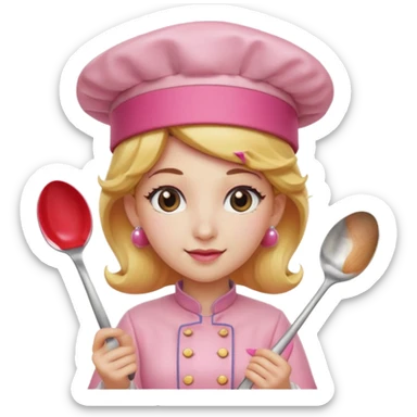 Pink chef hat princess peach with a hand and spoon sticker