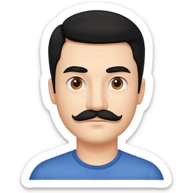 side part to the right, a square mustache and black hair sticker