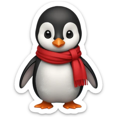 baby penguin wearing red scarf on the iceberg sticker