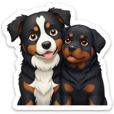A Border Collie and a large black Rottweiler snuggling together. sticker