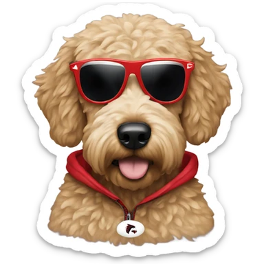 Golden doodle wearing Atlanta Falcons hoodie with shades  sticker