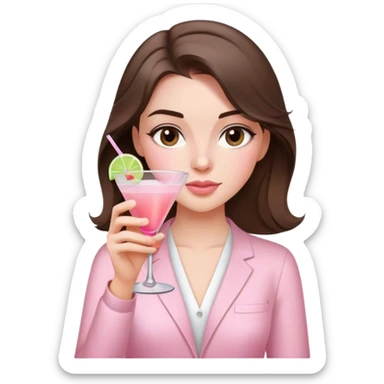 brunette hair down girl light pink clothes drinking a cocktail sticker