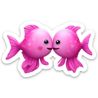 Two pink sea creatures kissing with glitter and hearts sticker