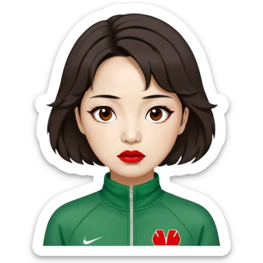 Han Mi-nyeo : Age: Late 60s
Appearance: A crazy woman with many wrinkles face, very messy dark brown hair and dramatic red lipstick.
Outfit: Green player tracksuit sticker