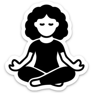 brunette girl with curly hair meditating, sitting cross-legged, solid filled icon sticker