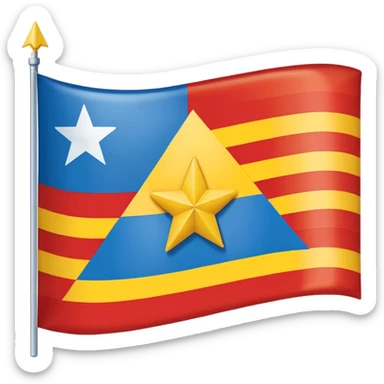 A rectangular flag with nine horizontal stripes alternating red and yellow, starting and ending with yellow. On the left side, a large blue triangle pointing to the center. Inside the blue triangle, a single white five-pointed star, centered and not surrounded by any circle or border. sticker