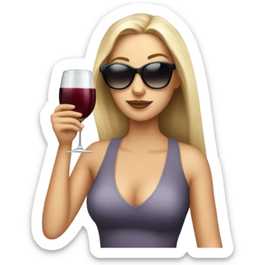 White girl wearing sunglasses holding one glass of wine smoking  sticker