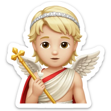 Cupid Love God with long blonde hair, cream sequin toga sticker
