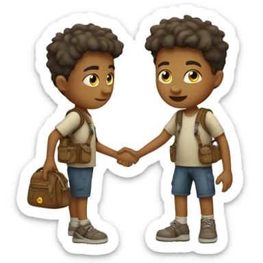 A boy wearing a sling bag across his body and holding strap with his hand sticker