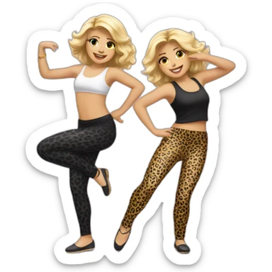Two blond girls dancing salsa in leopard leggings sticker
