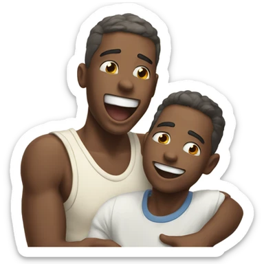 happy brothers sharing a moment with older throwing up sticker