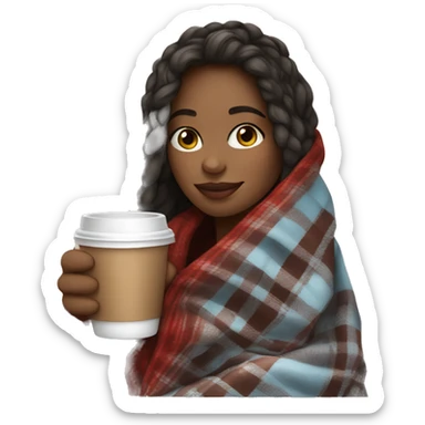 Beautiful girl wrapped in cozy plaid blanket drinking coffee sticker