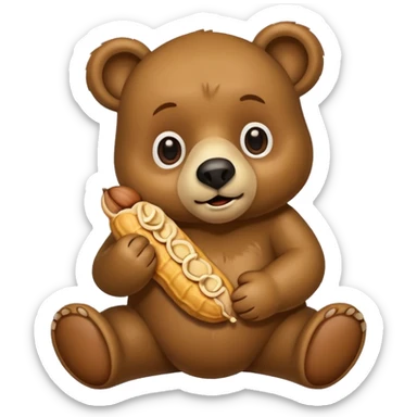 A bear holding a peanut sticker