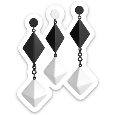 3D emoji-style minimalist geometric earrings, black and white, modern sticker