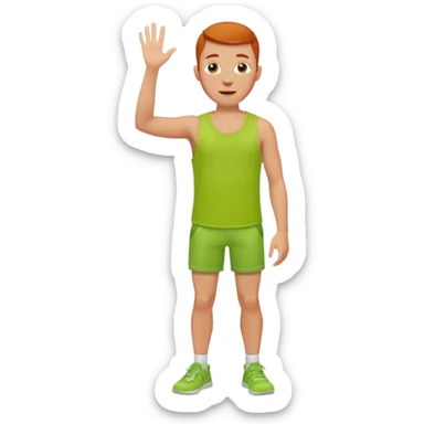 full silhouette of a redhead man with a buzzcut, wearing a lime tanktop and shorts, waving sticker