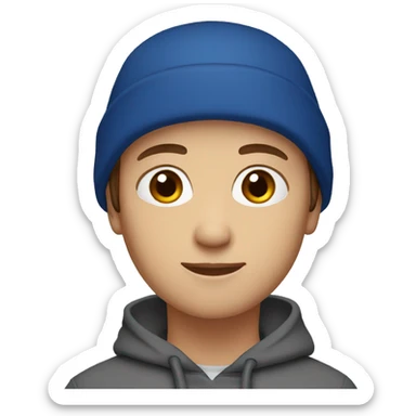 brown short hair, blue eyes wearing red beanie sticker