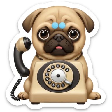 a pug holding a classical telephone to its ear sticker