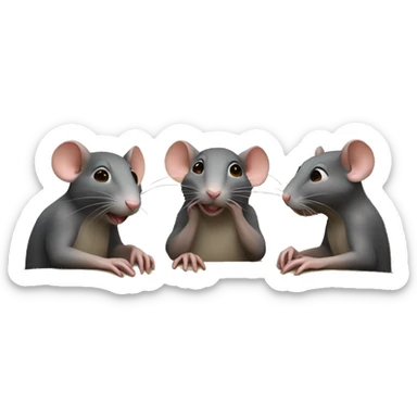 Three different color rats are sitting around a round table and whispering sticker