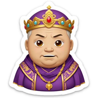 fat temple priest with a scary look and a closed, troubled smile, more emphasis on the priest's robe sticker