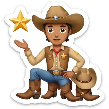 Cowboy with a star on his shirt, wearing a cowboy hat and boots sticker