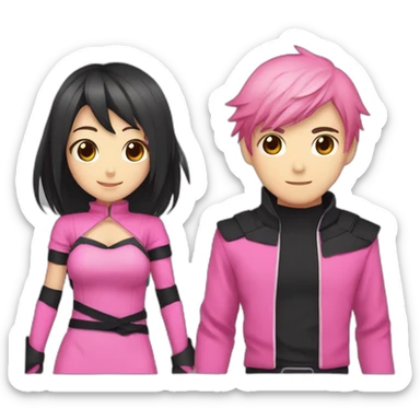cute anime girl with pink ninja clothing and a pretty face along side a man ninja with black clothing and holding hands sticker