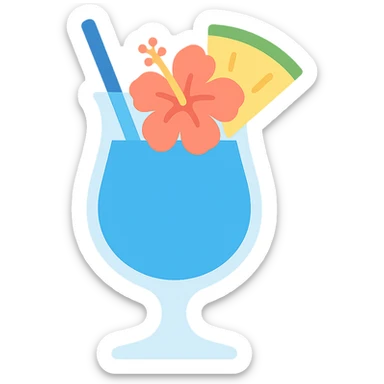 blue tropical cocktail with hibiscus and pineapple garnish sticker
