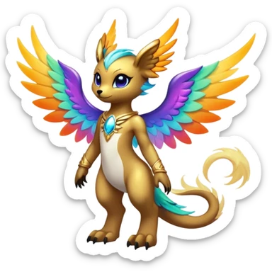 Anthro Sona Cool Edgy Cute Beautiful Colorful Shy Winged Shiny Nebula Fakemon-Fantasy-Creature Full Body sticker
